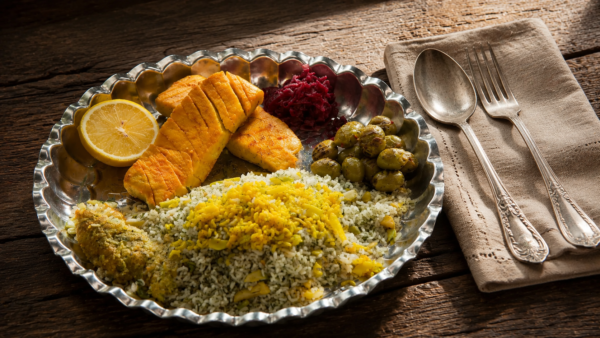 باقالی پلو با ماهی گیاهی